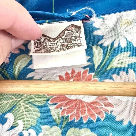 Vintage Blue Floral Satin Kimono Top & Wide Leg Pants Asian Boho 2 Piece Set - Picture 5 of 15